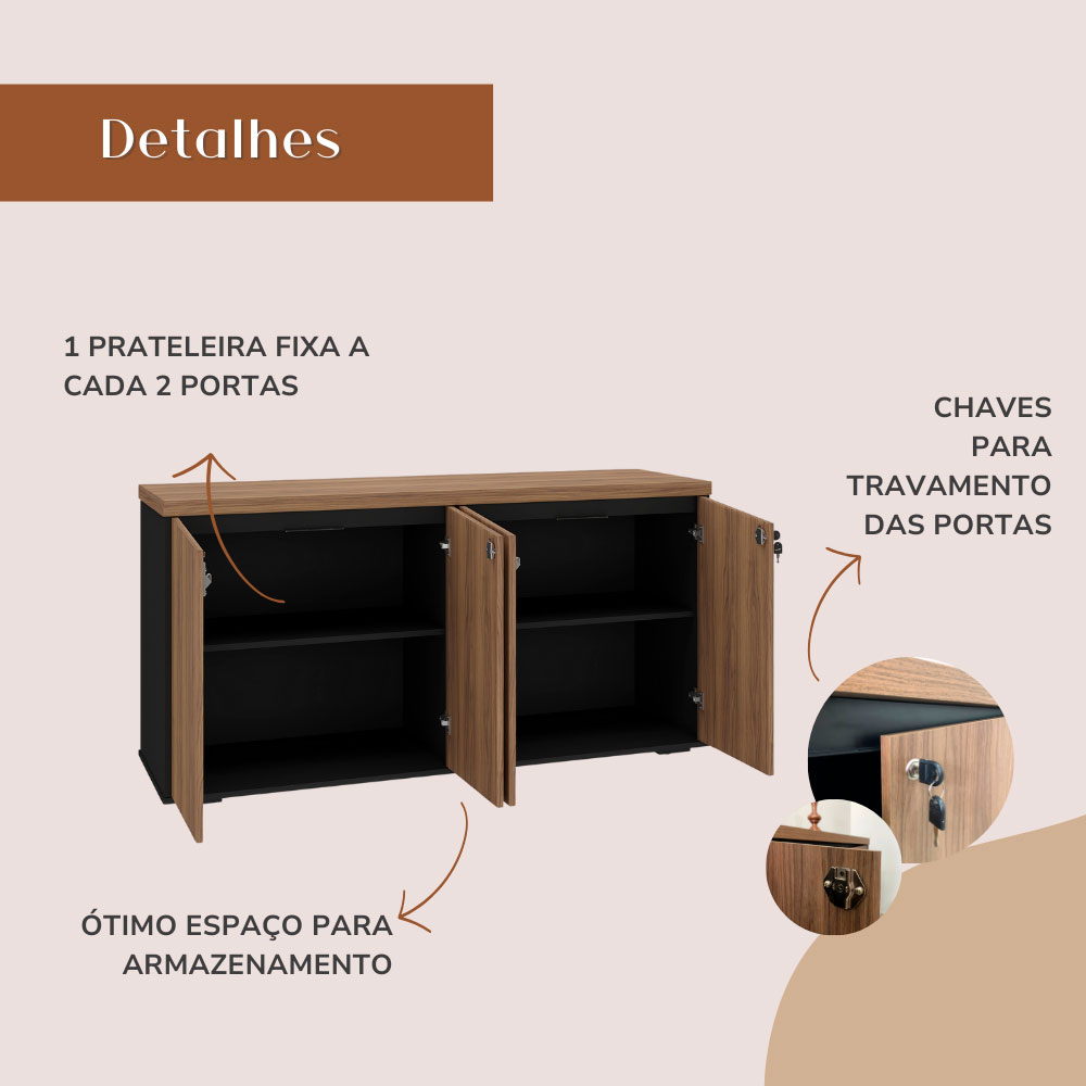 Armário de Escritório Lane 4 PT Nogal e Preto