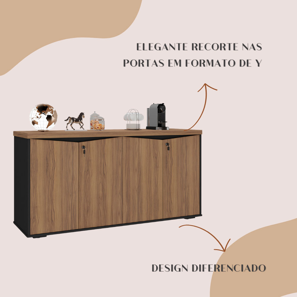 Armário de Escritório Lane 4 PT Nogal e Preto