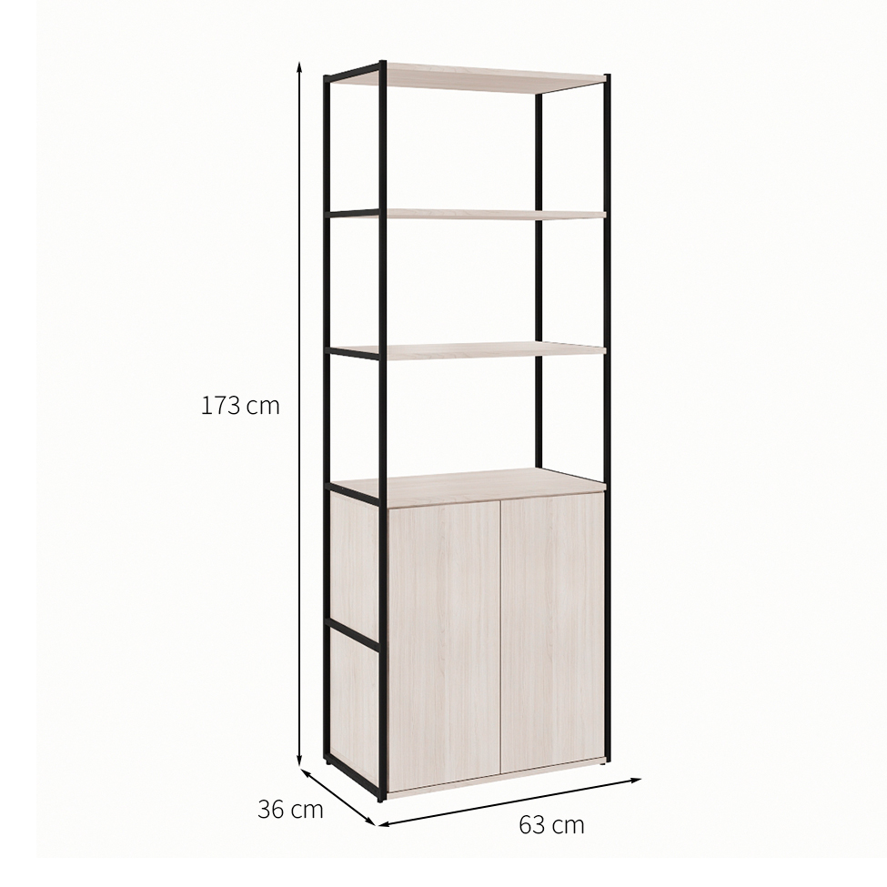 Armário de Escritório Shelf 2 PT Carvalho Berlin e Preto 173 cm