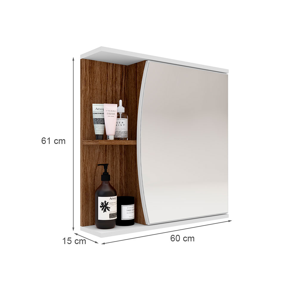 Armário para Banheiro Moab com Espelho 1 PT Branco e Tannat
