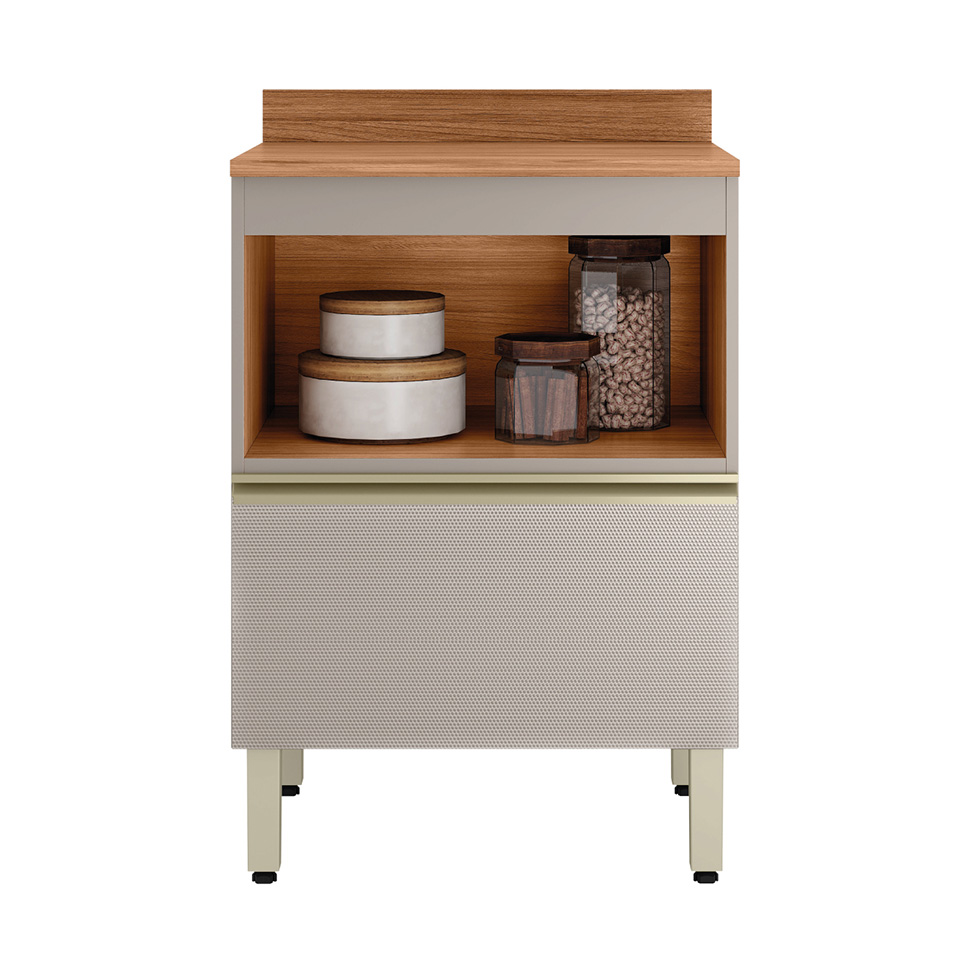 Balcão com Tampo Proença 1 Porta 1 Gaveta Bege e Nogueira