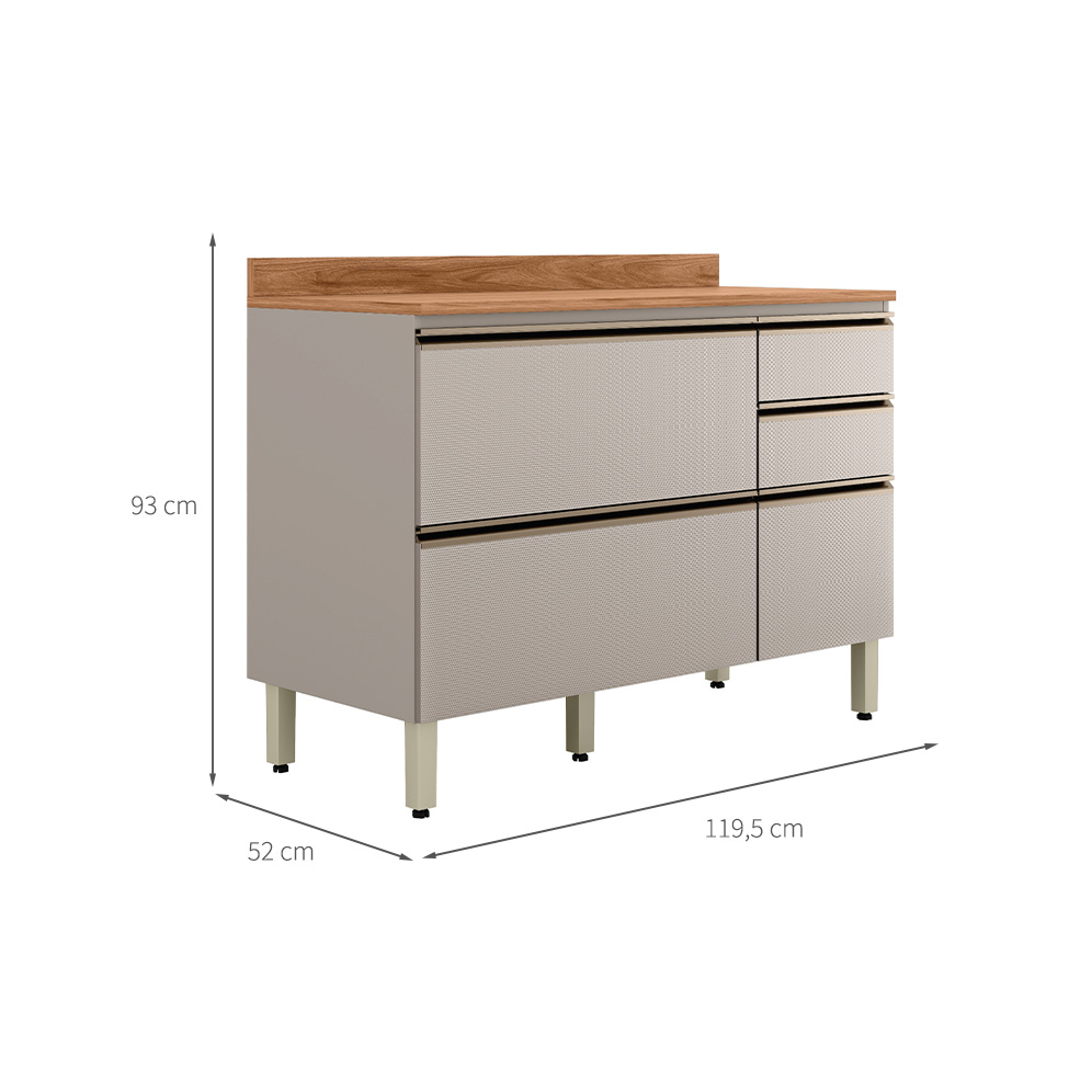 Balcão com Tampo Proença 1 Porta 4 Gavetas Bege e Nogueira