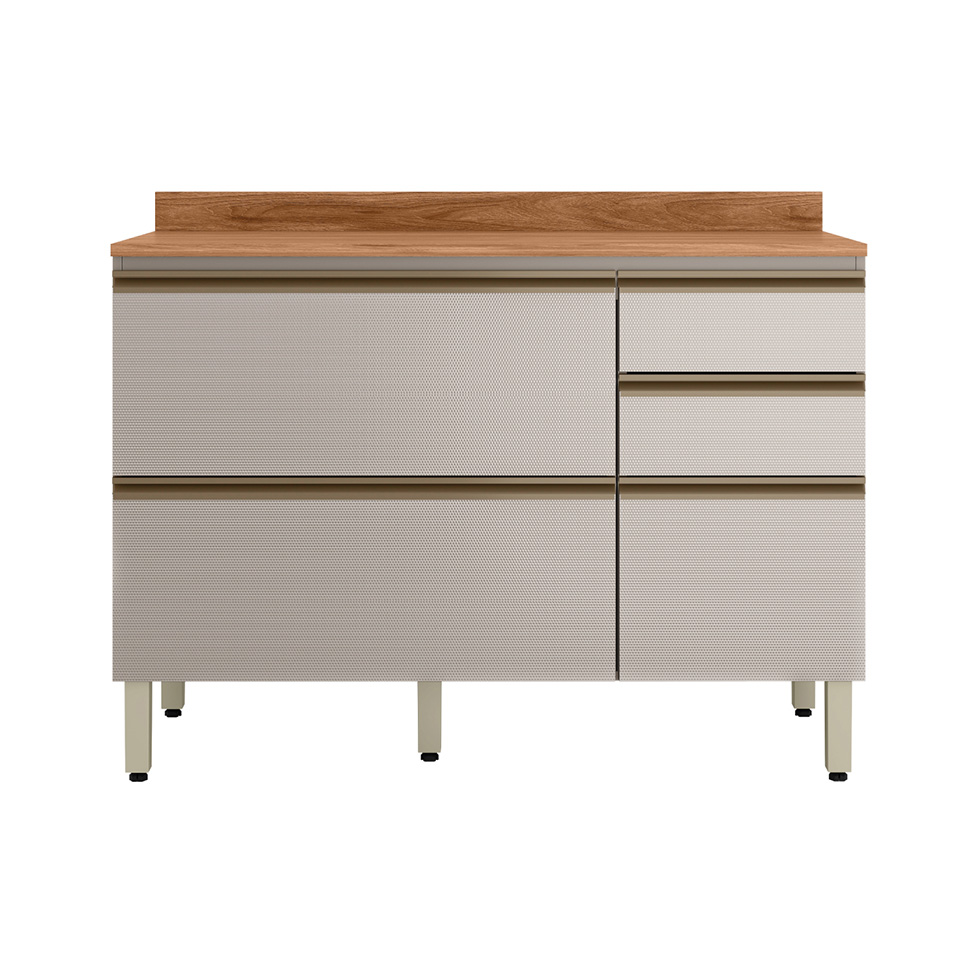 Balcão com Tampo Proença 1 Porta 4 Gavetas Bege e Nogueira