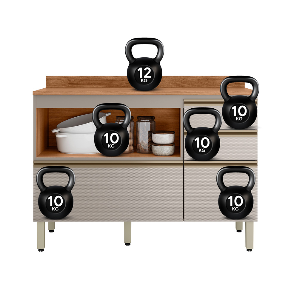 Balcão com Tampo Proença 1 Porta 4 Gavetas Bege e Nogueira