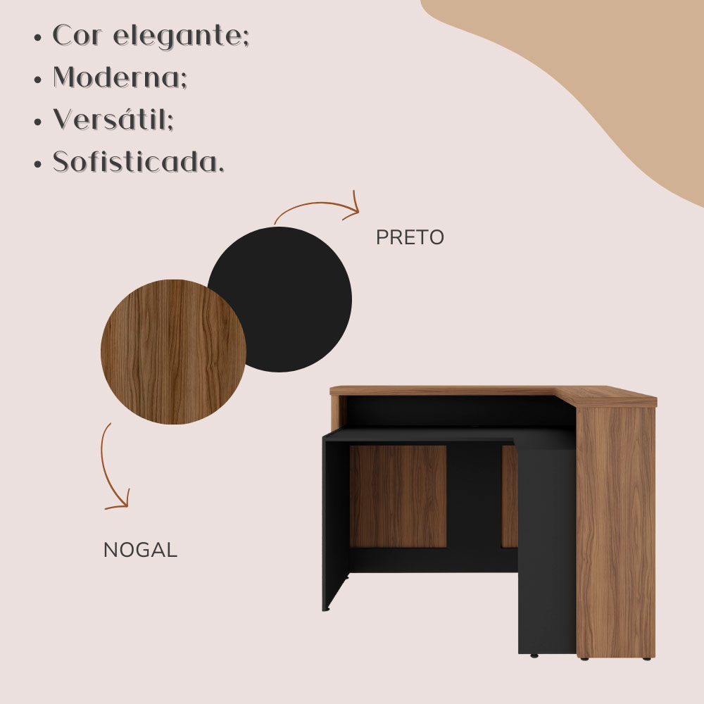 Balcão de Atendimento Lane Preto e Nogal