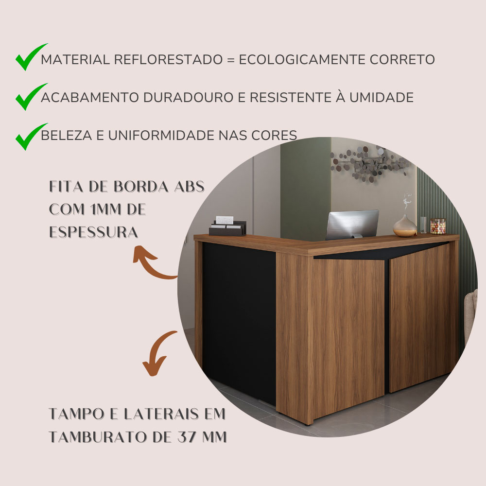 Balcão de Atendimento Lane Preto e Nogal
