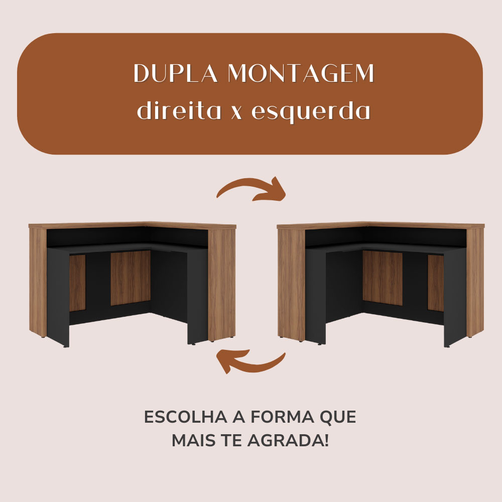 Balcão de Atendimento Lane Preto e Nogal