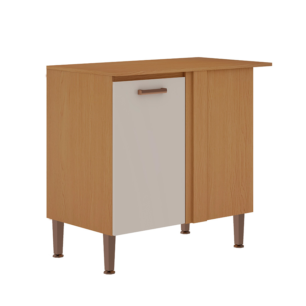 Balcão de Canto sem Tampo Essência 100% MDF 1 Porta Freijó e Off White