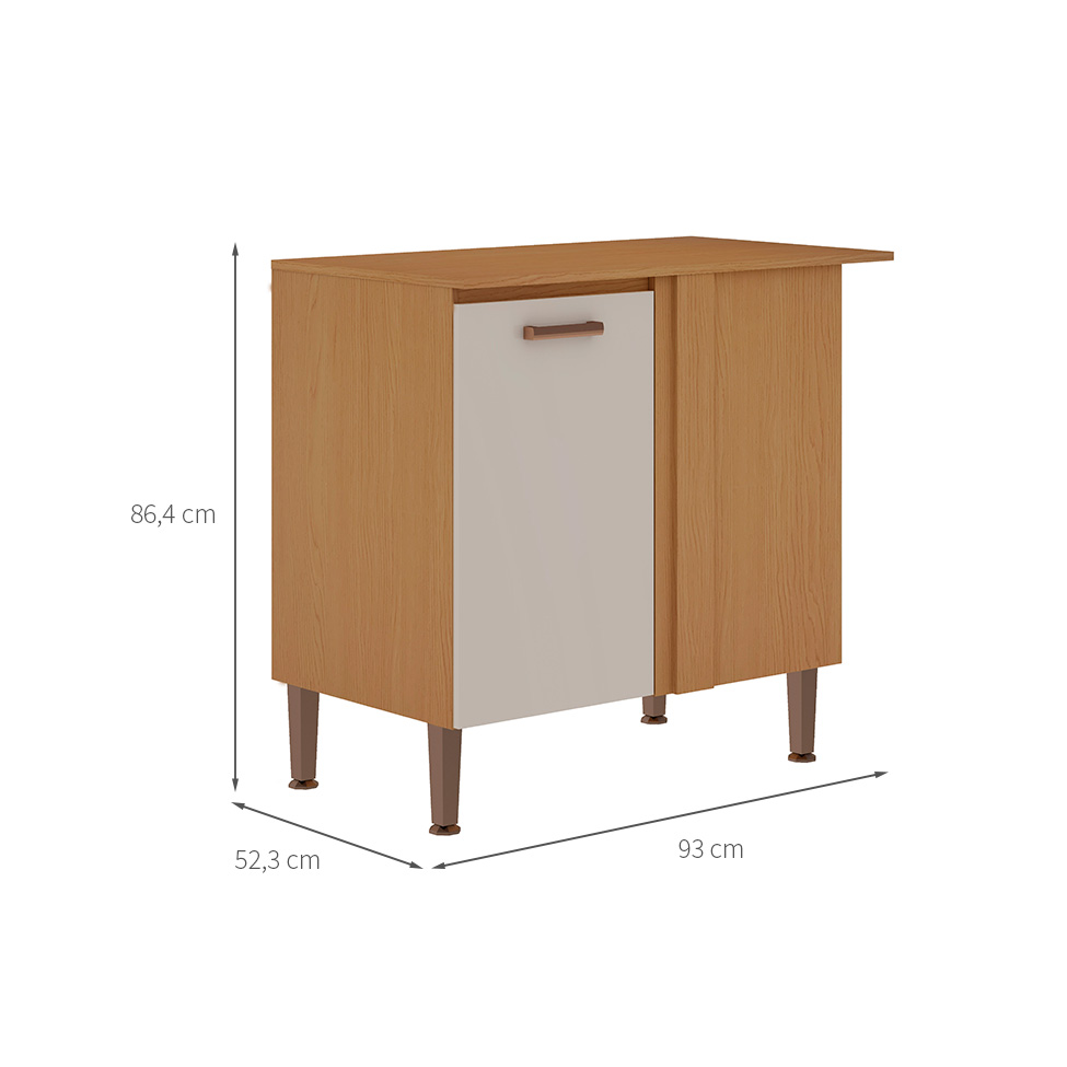 Balcão de Canto sem Tampo Essência 100% MDF 1 Porta Freijó e Off White