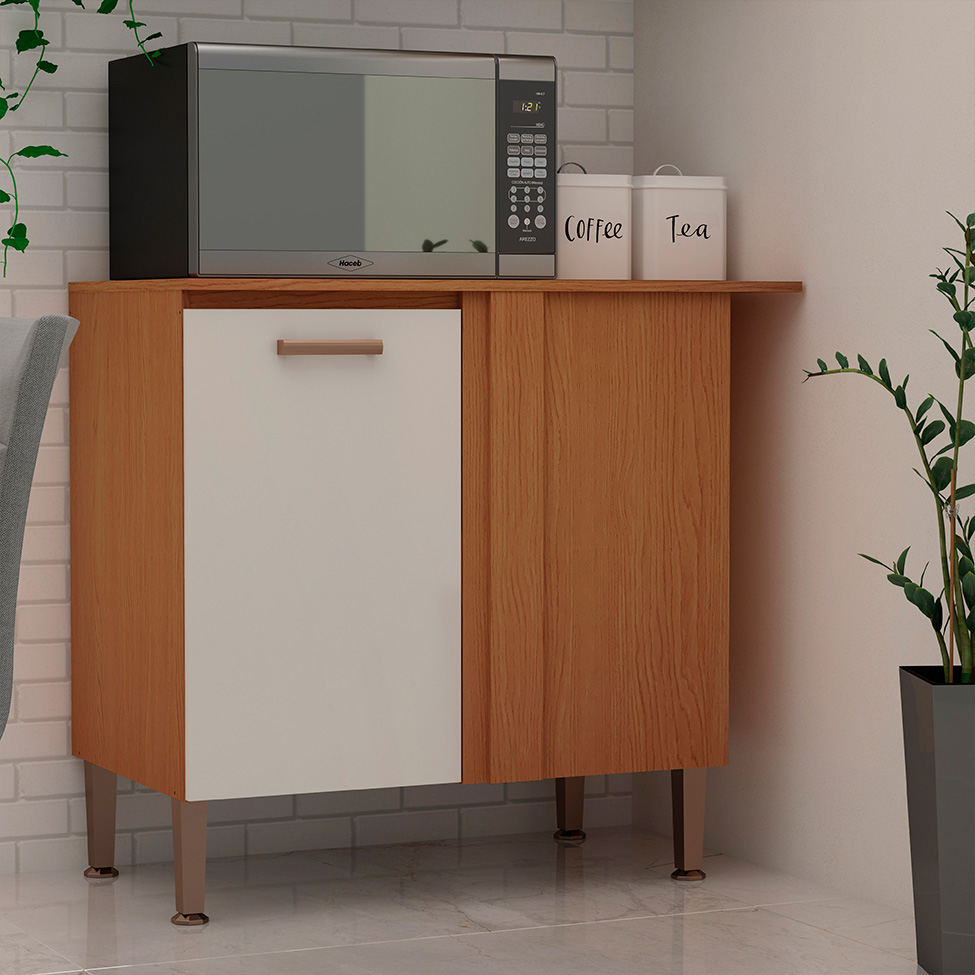 Balcão de Canto sem Tampo Essência 100% MDF 1 Porta Freijó e Off White