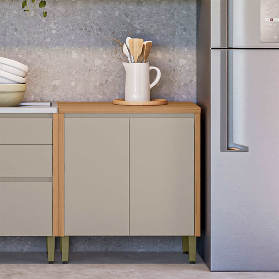 Balcão de Cozinha Allure com Tampo 2 Portas Gris e Jequitibá