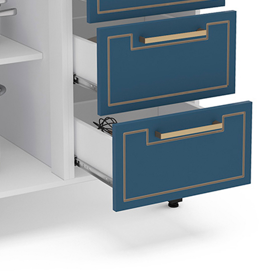 Balcão de Cozinha Amara com Tampo 2 Portas 3 Gavetas Azul e Branco