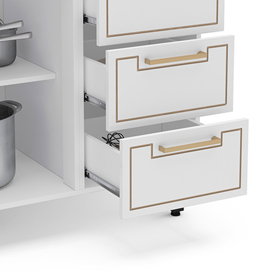 Balcão de Cozinha Amara com Tampo 2 Portas 3 Gavetas Branco