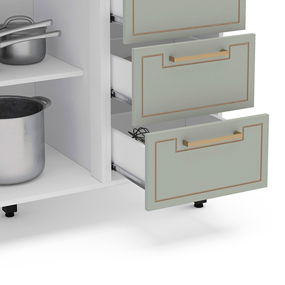 Balcão de Cozinha Amara com Tampo 2 Portas 3 Gavetas Verde e Branco