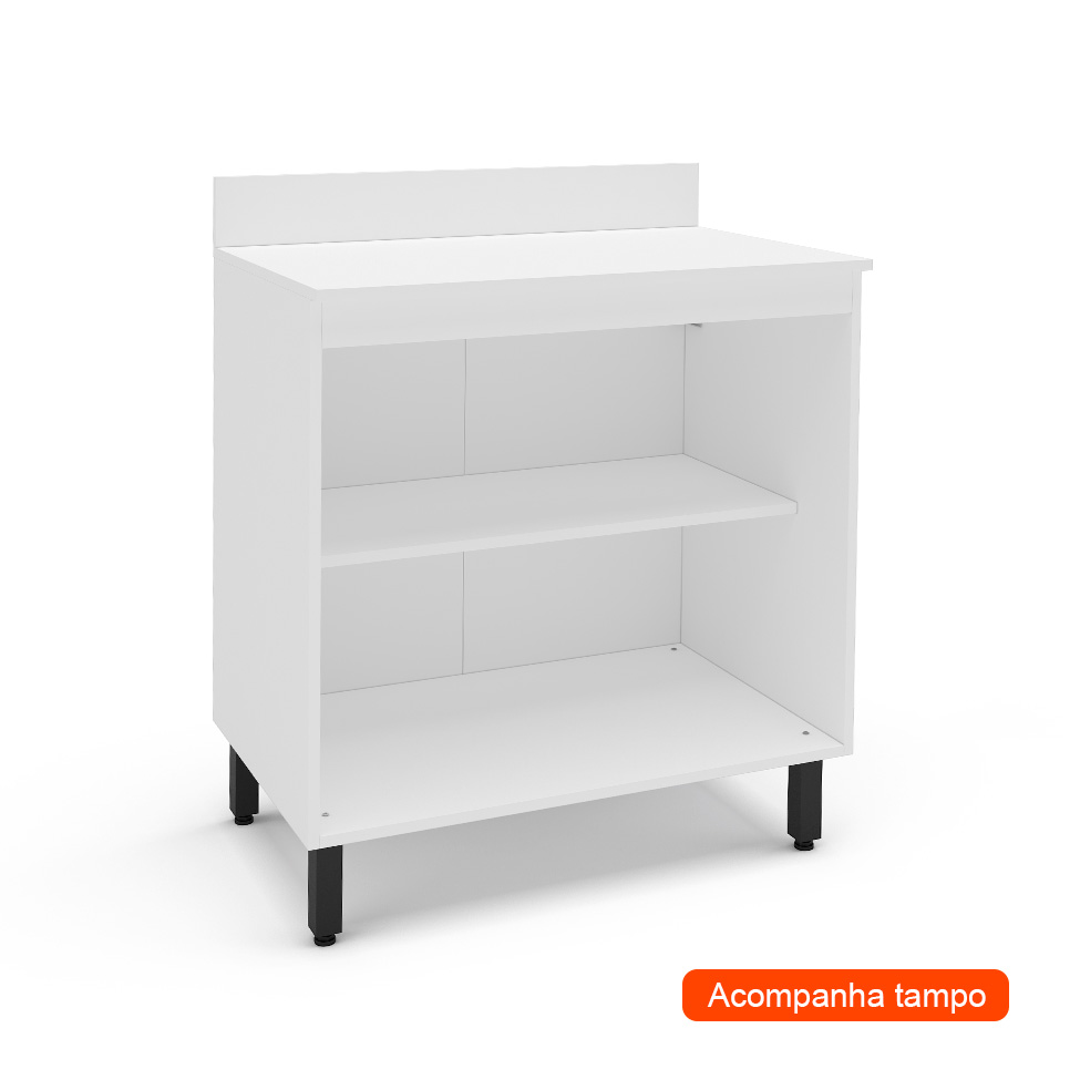 Balcão de Cozinha Amara com Tampo 2 Portas Creme e Branco