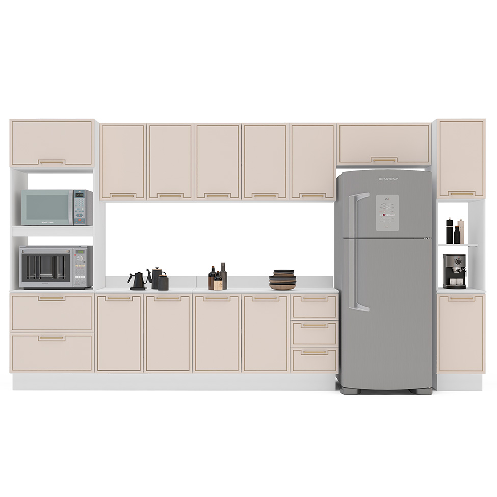 Balcão de Cozinha Amara com Tampo 2 Portas Creme e Branco