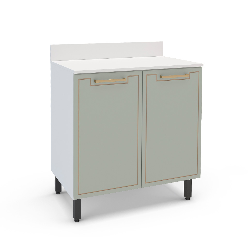 Balcão de Cozinha Amara com Tampo 2 Portas Verde e Branco