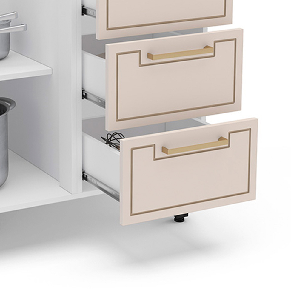 Balcão de Cozinha Amara sem Tampo 2 Portas 3 Gavetas Creme e Branco