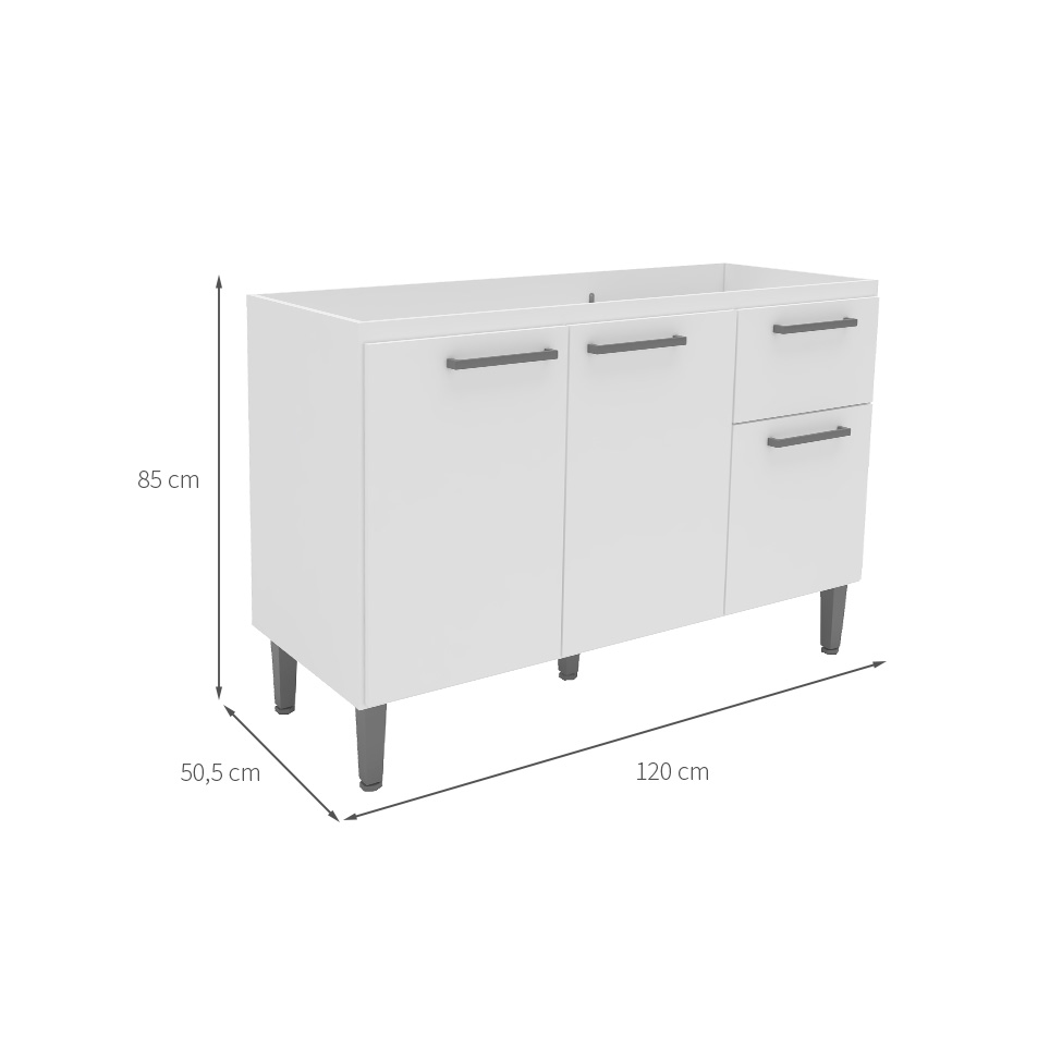 Balcão de Cozinha Amor Perfeito sem Tampo 3 Portas 1 Gaveta Branco