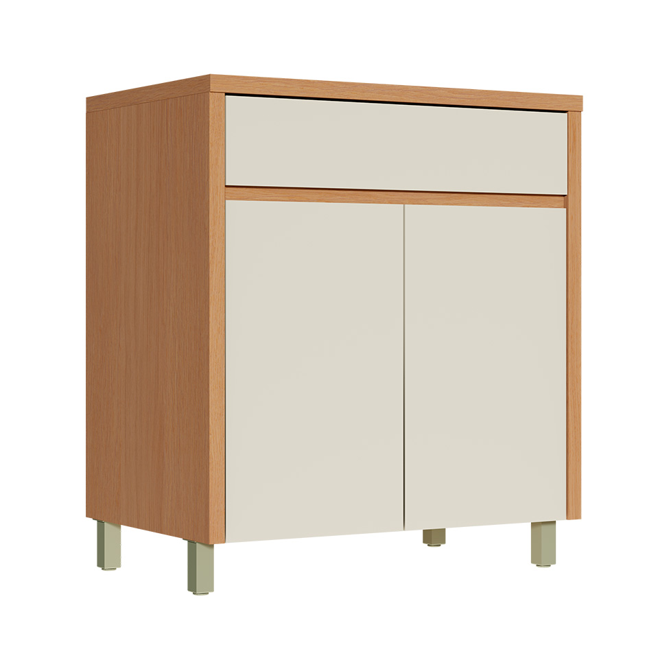 Balcão de Cozinha Condessa com Tampo 2 Portas 1 Gaveta Carvalho e Greige