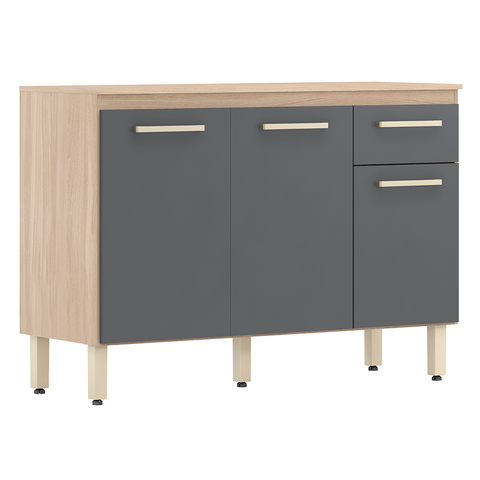 Balcão de Cozinha Dama com Tampo 3 Portas 1 Gaveta Avena e Grafito