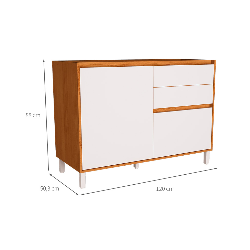 Balcão de Cozinha Denver sem Tampo 2 Portas 2 Gavetas Freijó e Branco