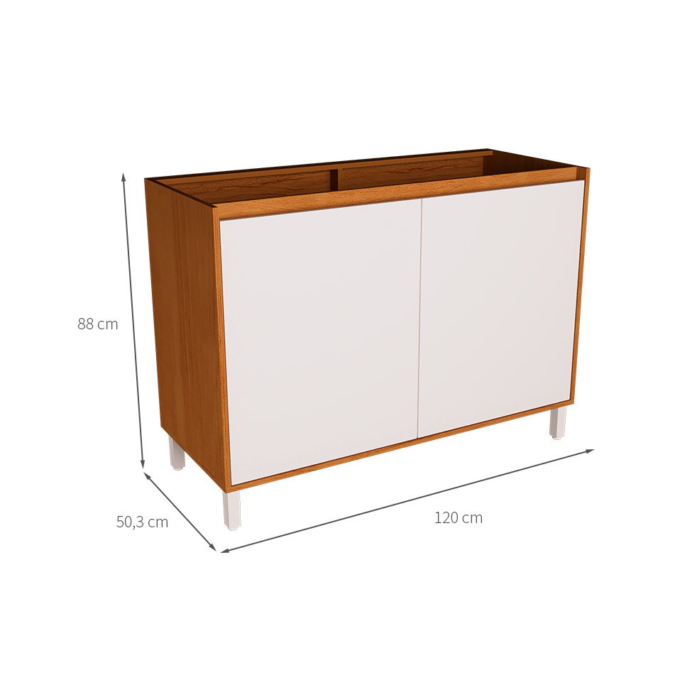 Balcão de Cozinha Denver sem Tampo 2 Portas Freijó e Branco 120 cm