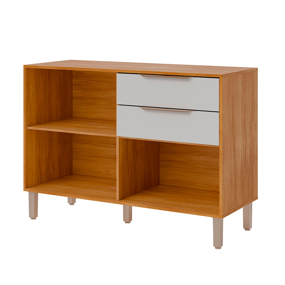 Balcão de Cozinha Domus 100% MDF com Tampo 2 Portas 2 Gavetas Cinamomo e Branco