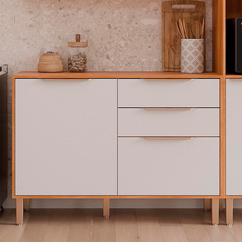 Balcão de Cozinha Domus 100% MDF com Tampo 2 Portas 2 Gavetas Cinamomo e Branco