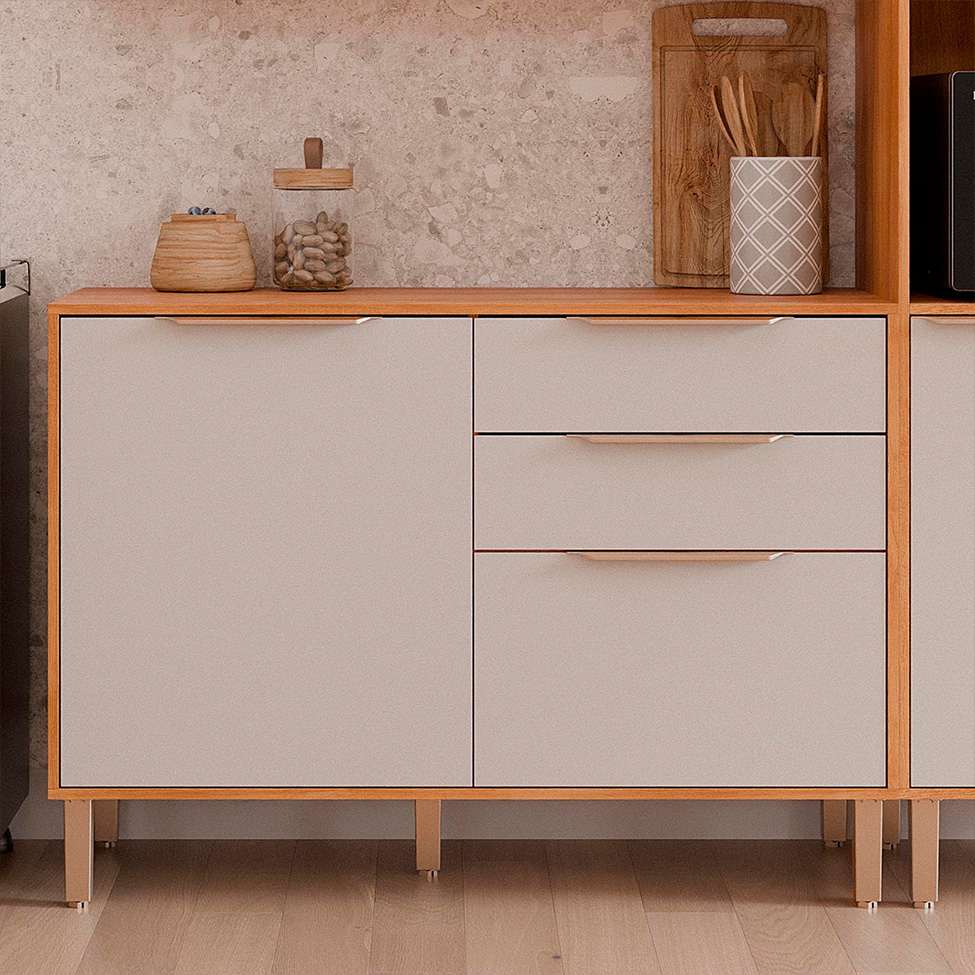 Balcão de Cozinha Domus 100% MDF com Tampo 2 Portas 2 Gavetas Cinamomo e Off White