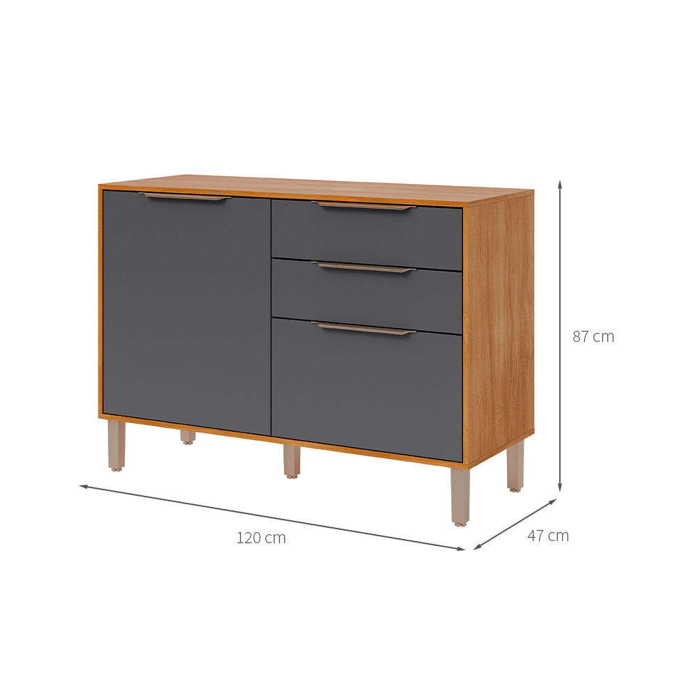 Balcão de Cozinha Domus 100% MDF com Tampo 2 Portas 2 Gavetas Cinamomo e Titanium