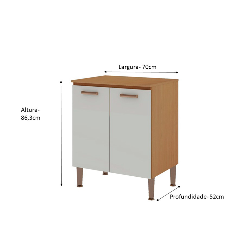 Balcão de Cozinha Essência com Tampo 100% MDF 2 Portas Freijó e Off White