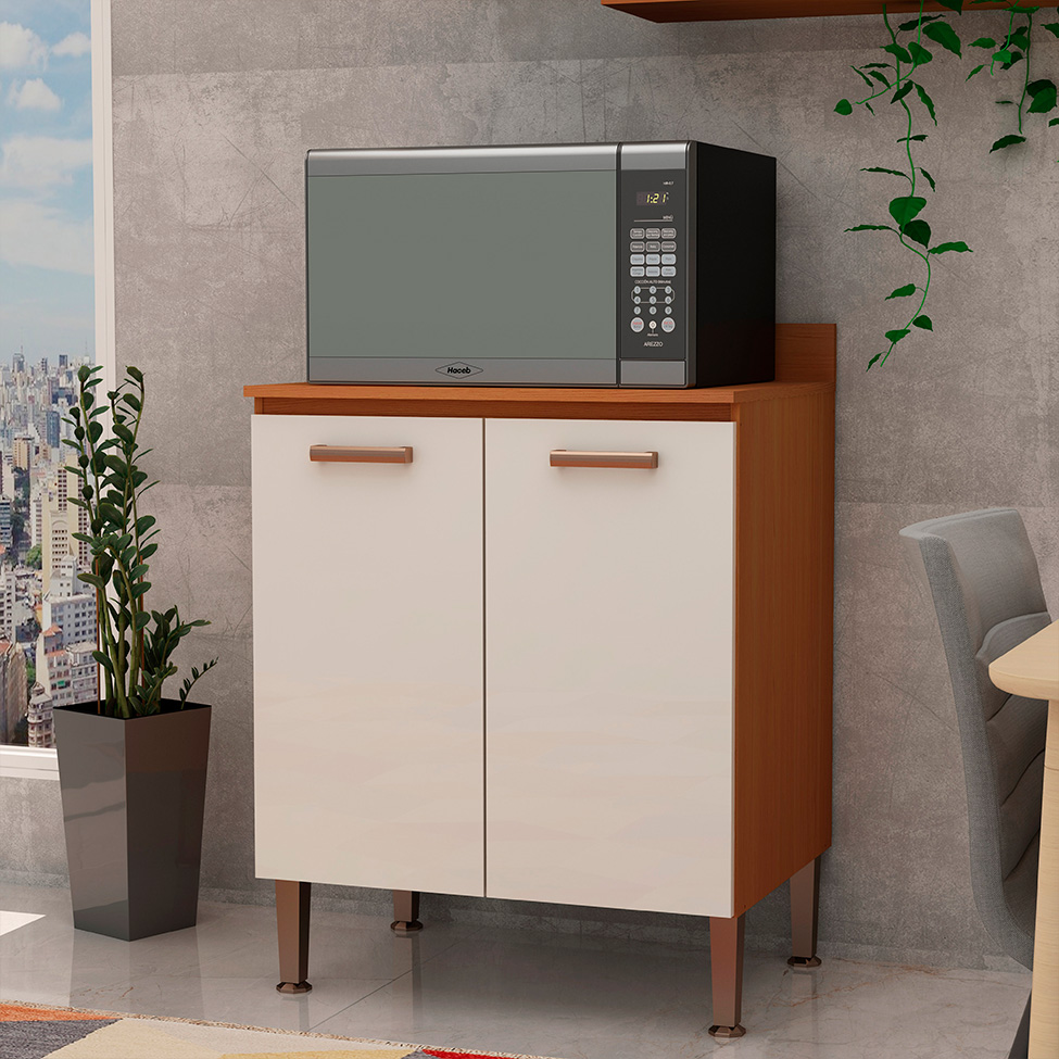 Balcão de Cozinha Essência com Tampo 100% MDF 2 Portas Freijó e Off White
