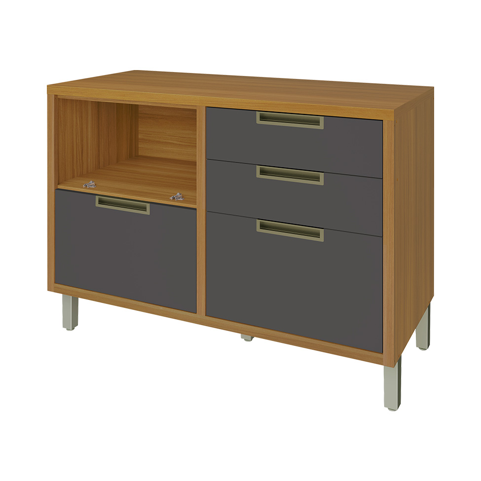 Balcão de Cozinha Imperatriz com Tampo 1 Porta 4 Gavetas Freijó e Grafite 120 cm