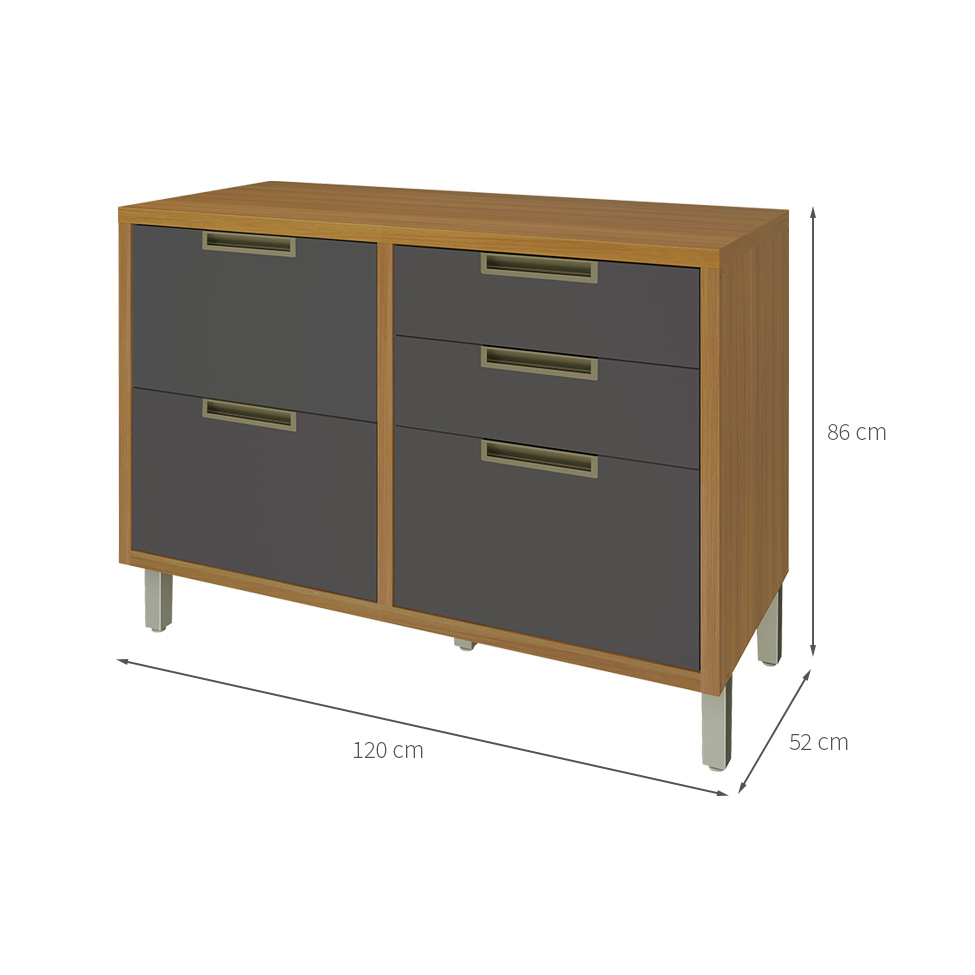 Balcão de Cozinha Imperatriz com Tampo 1 Porta 4 Gavetas Freijó e Grafite 120 cm