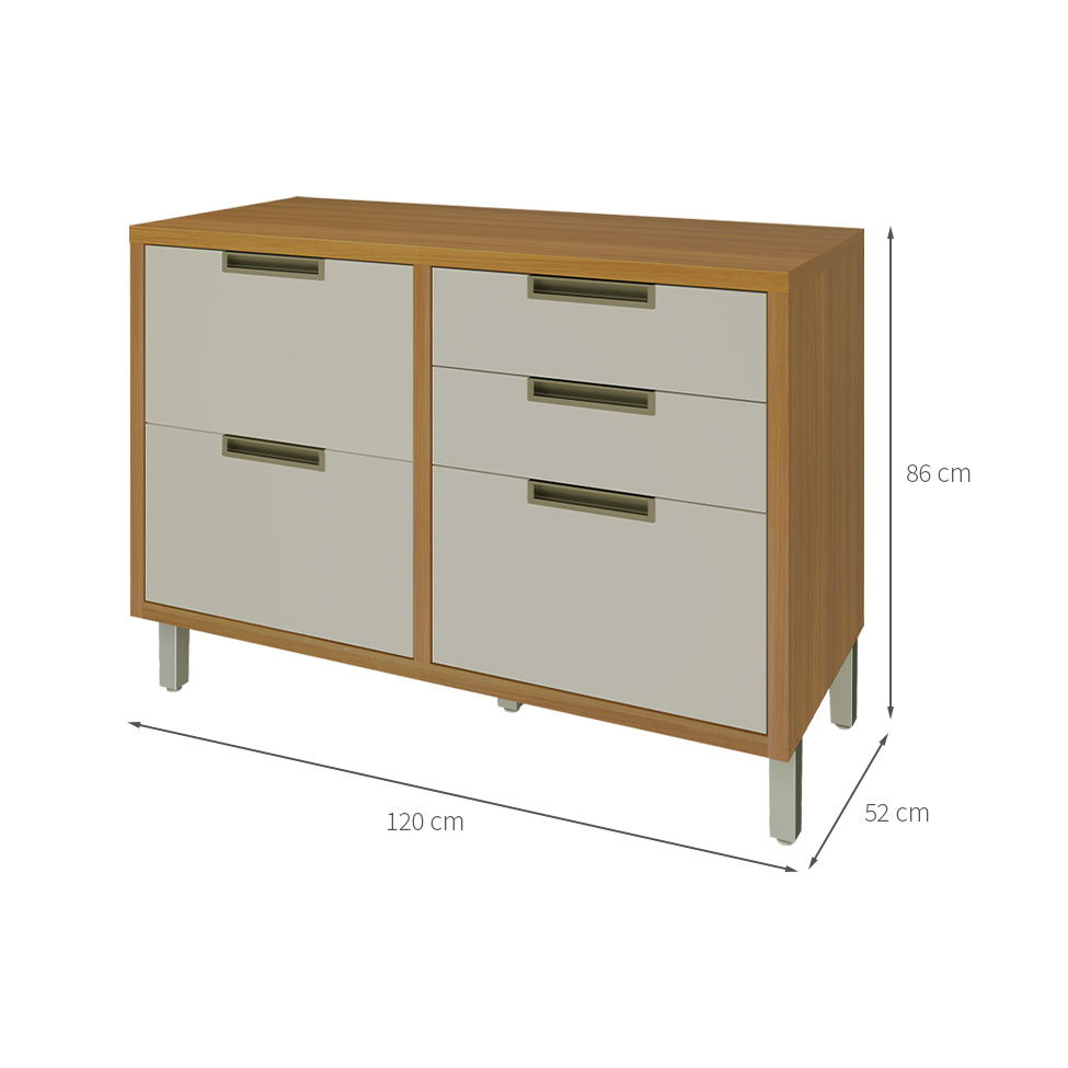 Balcão de Cozinha Imperatriz com Tampo 1 Porta 4 Gavetas Freijó e Off White 120 cm