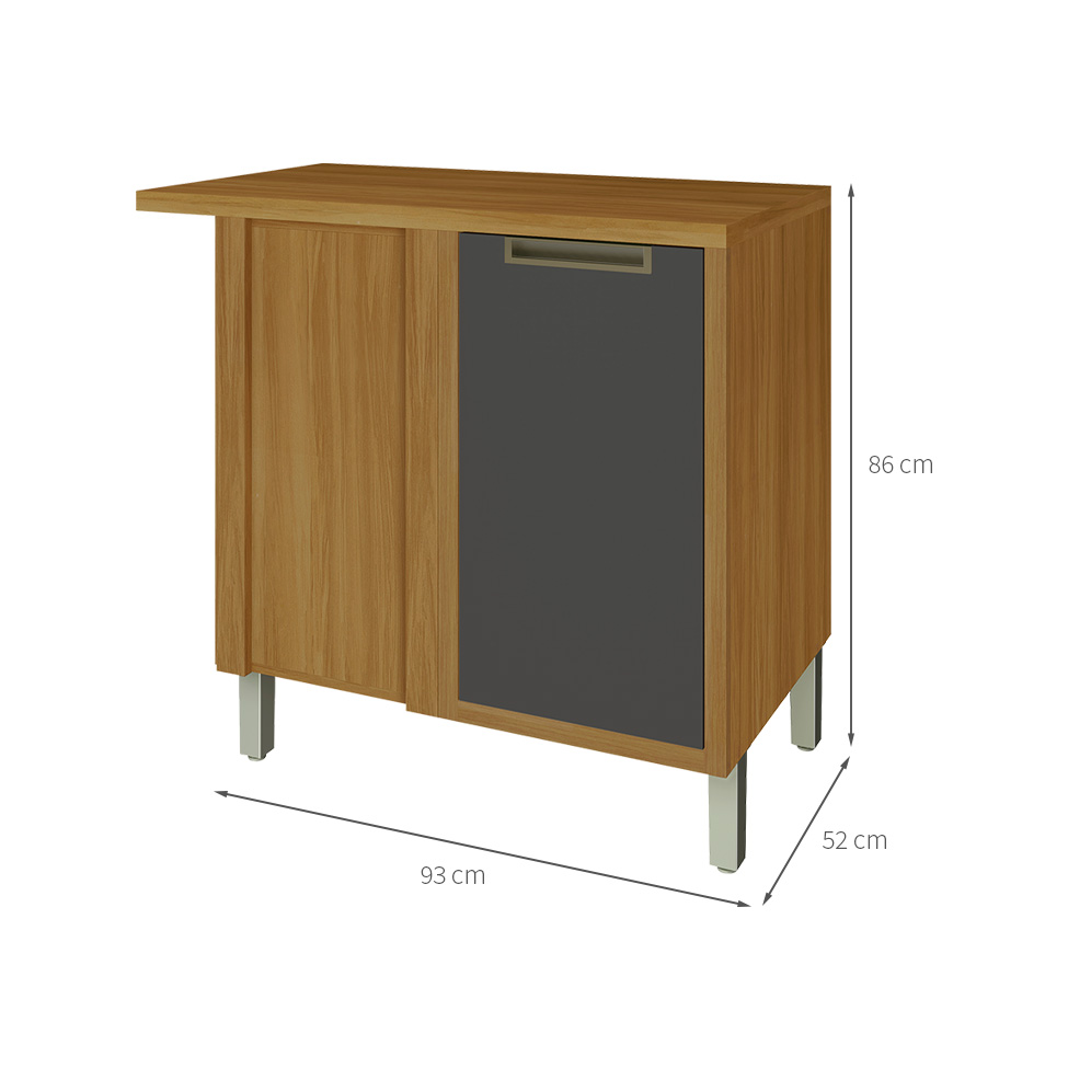 Balcão de Cozinha Imperatriz com Tampo 1 Porta Freijó e Grafite 93 cm