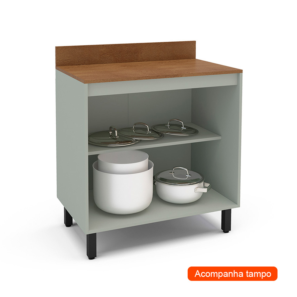Balcão de Cozinha Koya com Tampo 2 Portas Verde Oliva