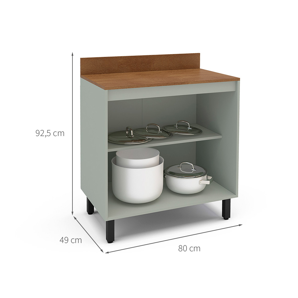 Balcão de Cozinha Koya com Tampo 2 Portas Verde Oliva