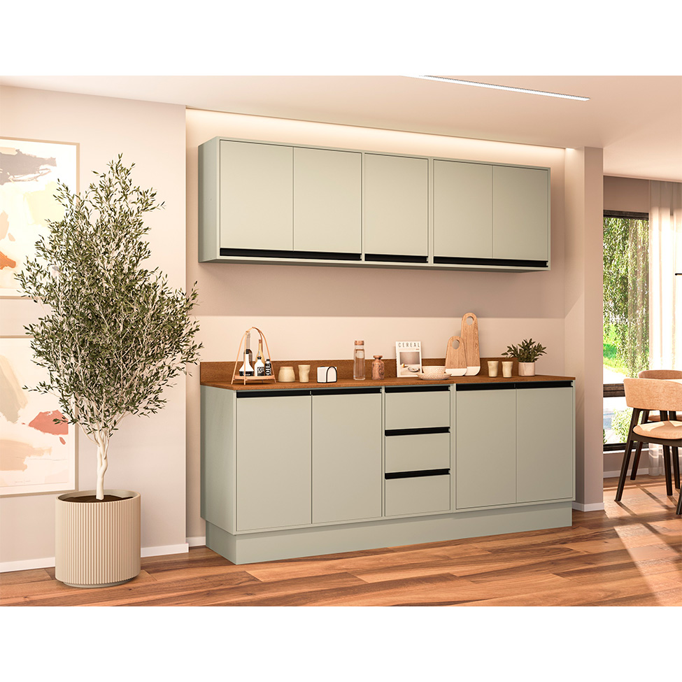 Balcão de Cozinha Koya com Tampo 2 Portas Verde Oliva