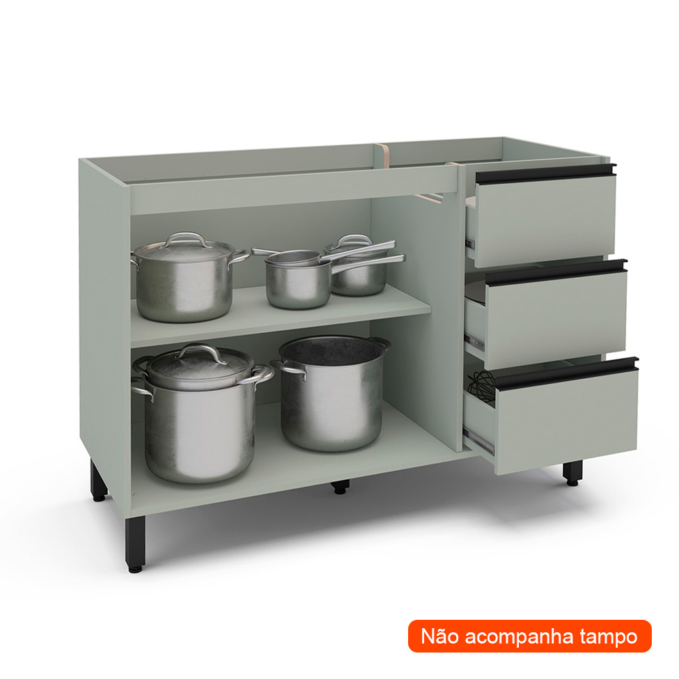 Balcão de Cozinha Koya sem Tampo 2 Portas 3 Gavetas Verde Oliva