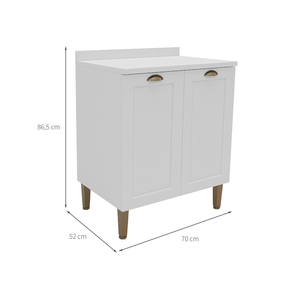 Balcão de Cozinha Lavanda com Tampo 2 Portas Branco