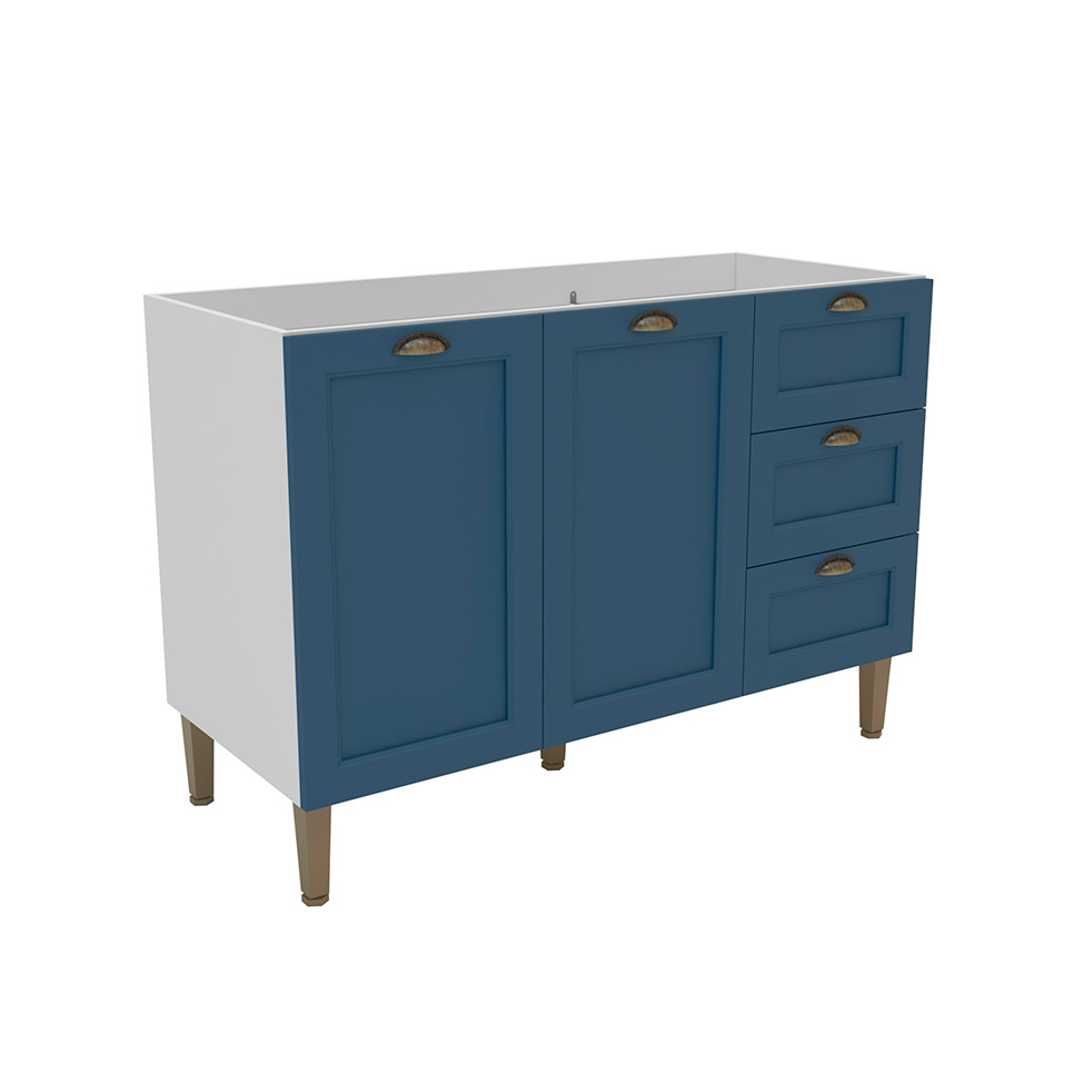 Balcão de Cozinha Lavanda sem Tampo 2 Portas 3 Gavetas Azul e Branco