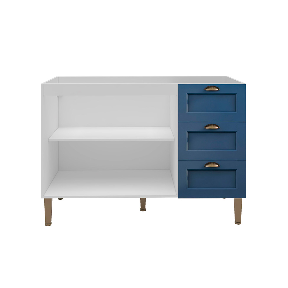 Balcão de Cozinha Lavanda sem Tampo 2 Portas 3 Gavetas Azul e Branco