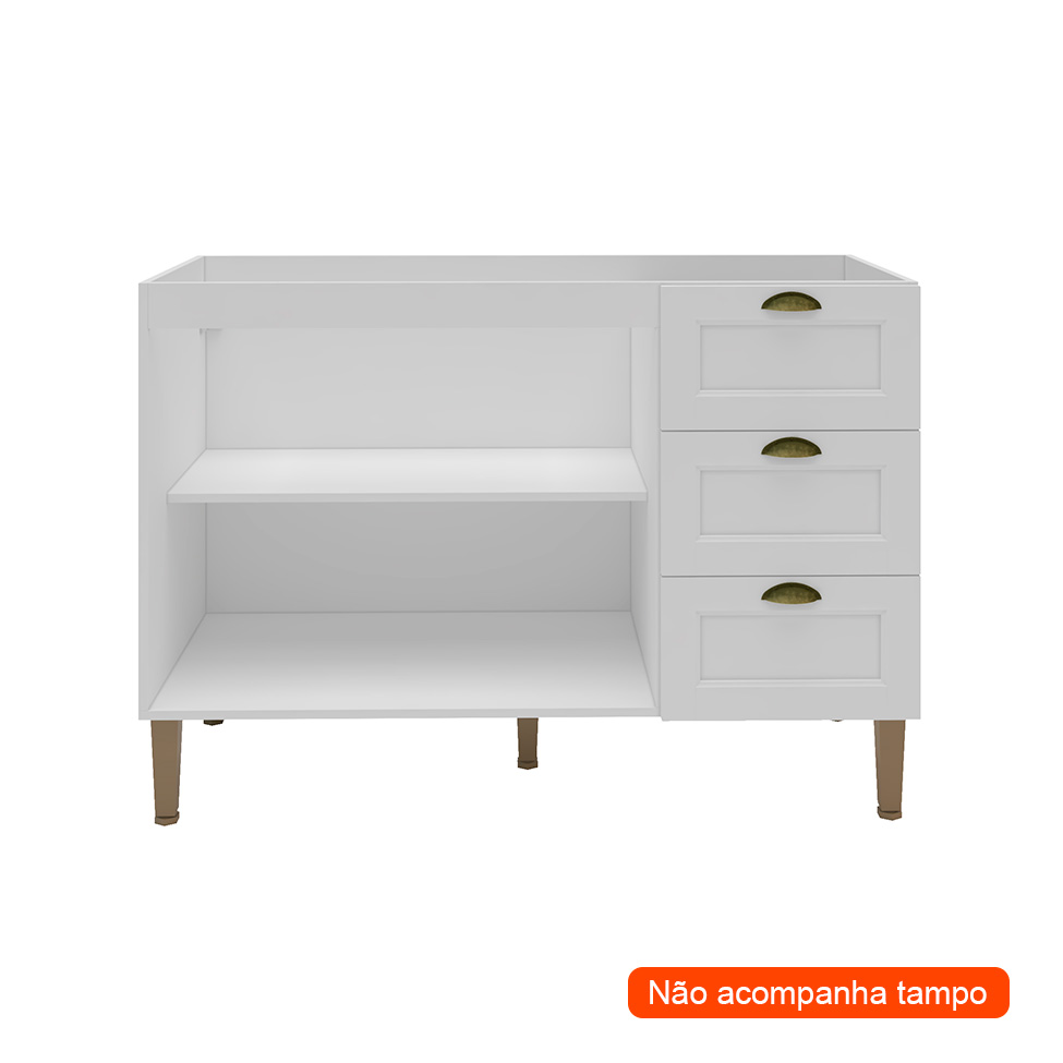 Balcão de Cozinha Lavanda sem Tampo 2 Portas 3 Gavetas Branco