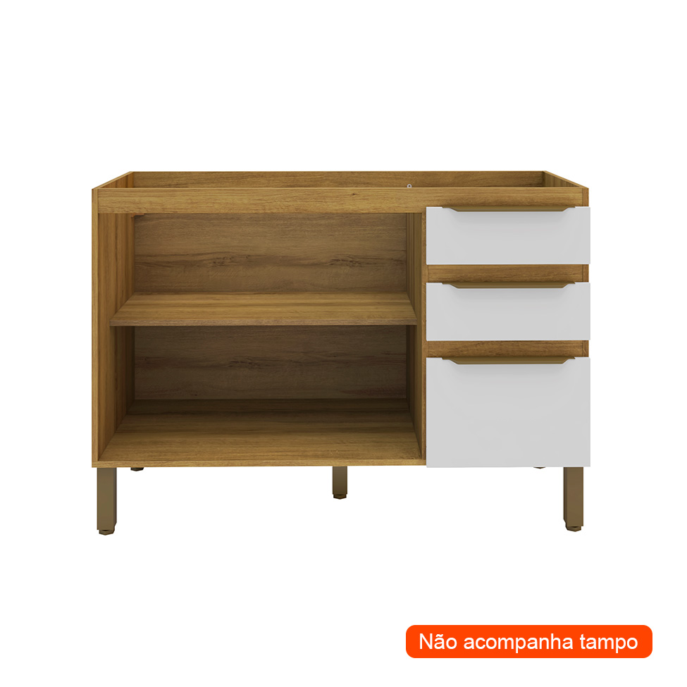 Balcão de Cozinha Magnólia sem Tampo 2 Portas 3 Gavetas Mel e Branco