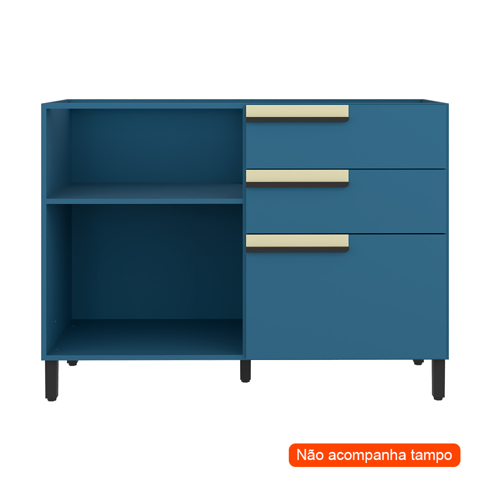 Balcão de Cozinha Manhattan 1 Porta 2 Gavetas Azul Orion