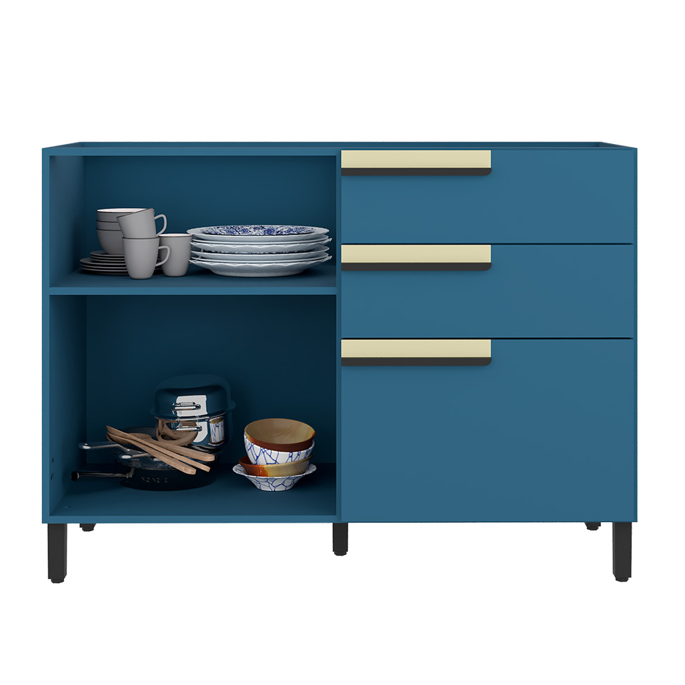 Balcão de Cozinha Manhattan 1 Porta 2 Gavetas Azul Orion