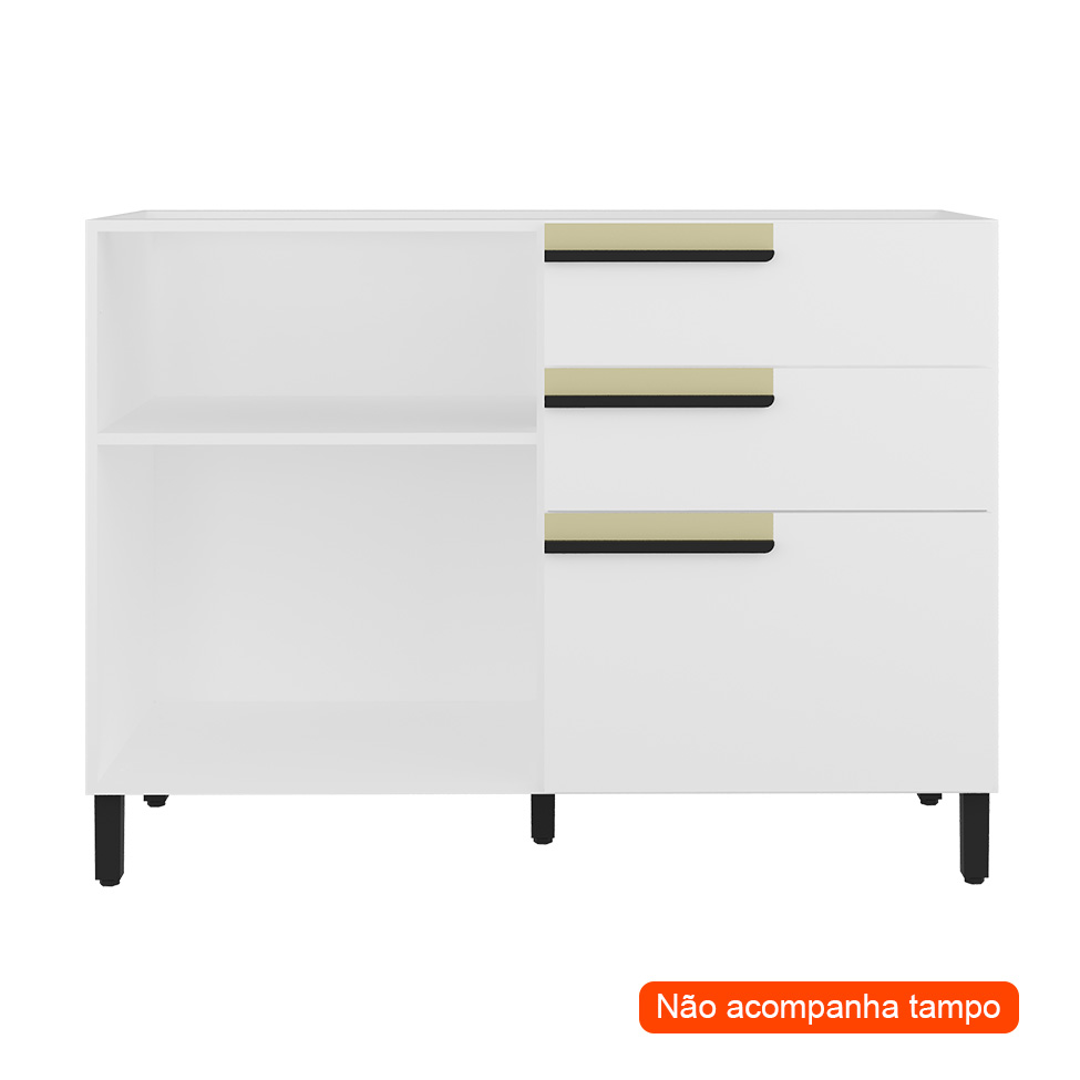 Balcão de Cozinha Manhattan 1 Porta 2 Gavetas Branco Ártico
