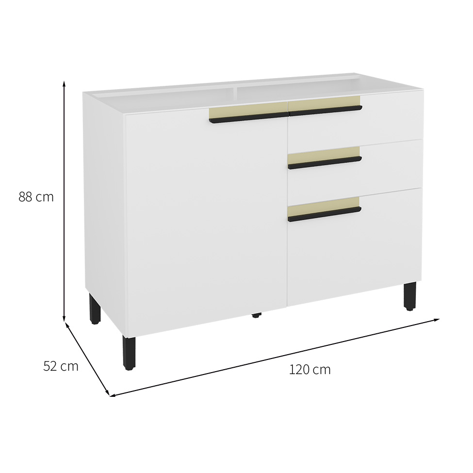 Balcão de Cozinha Manhattan 1 Porta 2 Gavetas Branco Ártico